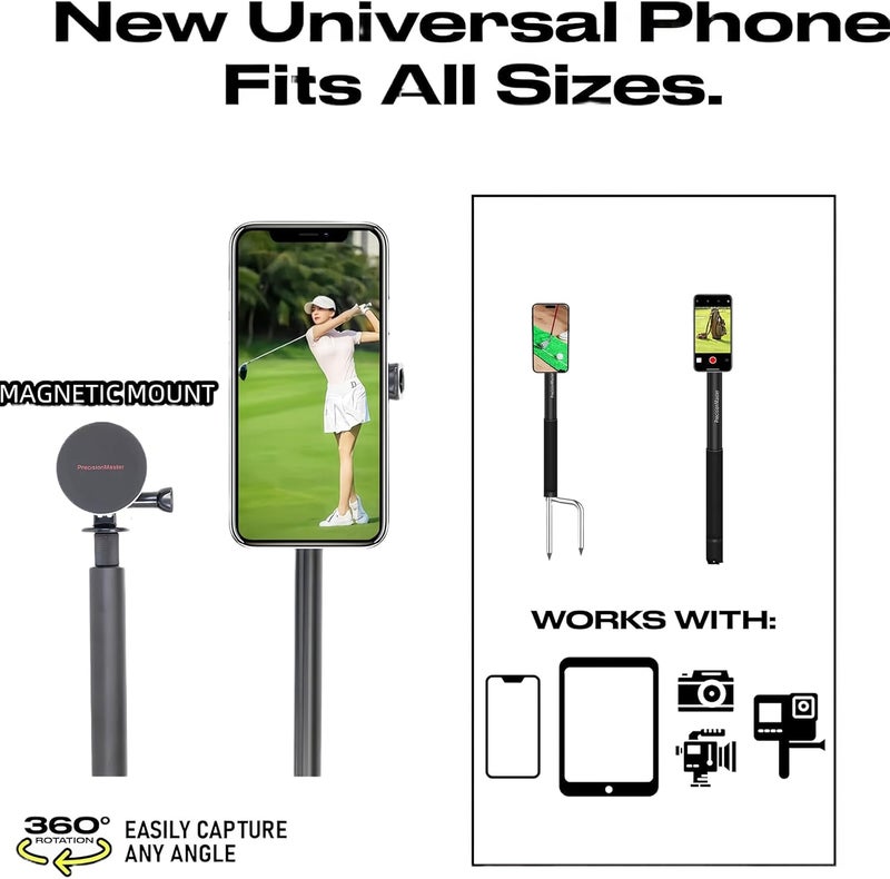 PrecisionMaster Golf Monopod Stick, Record Golf Swing with Magnetic Phone Holder, Adjustable Tripod with Spike Stake Golf Accessories Golf Swing Training, Compatible with Gopro Insta, Golf Train Aids - Image 2